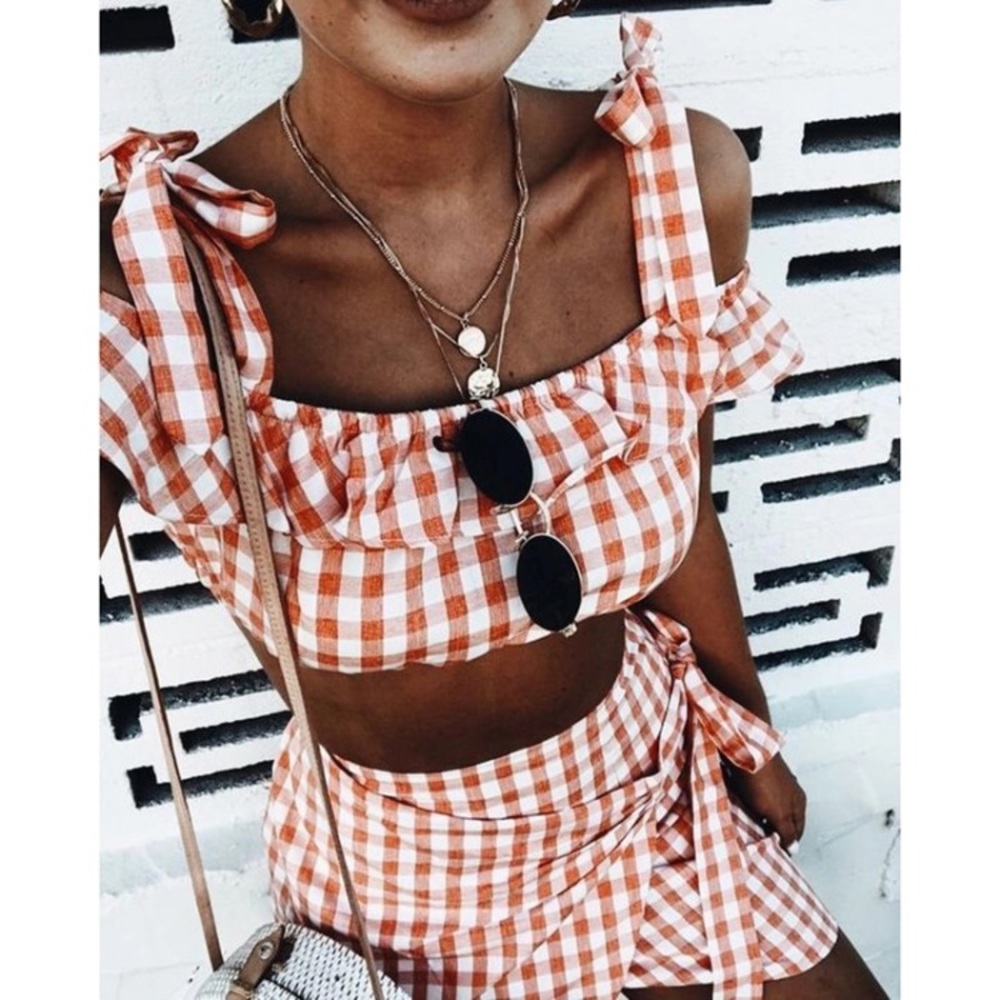 NEW Orange and White Gingam Two Piece - Picture 2 of 3